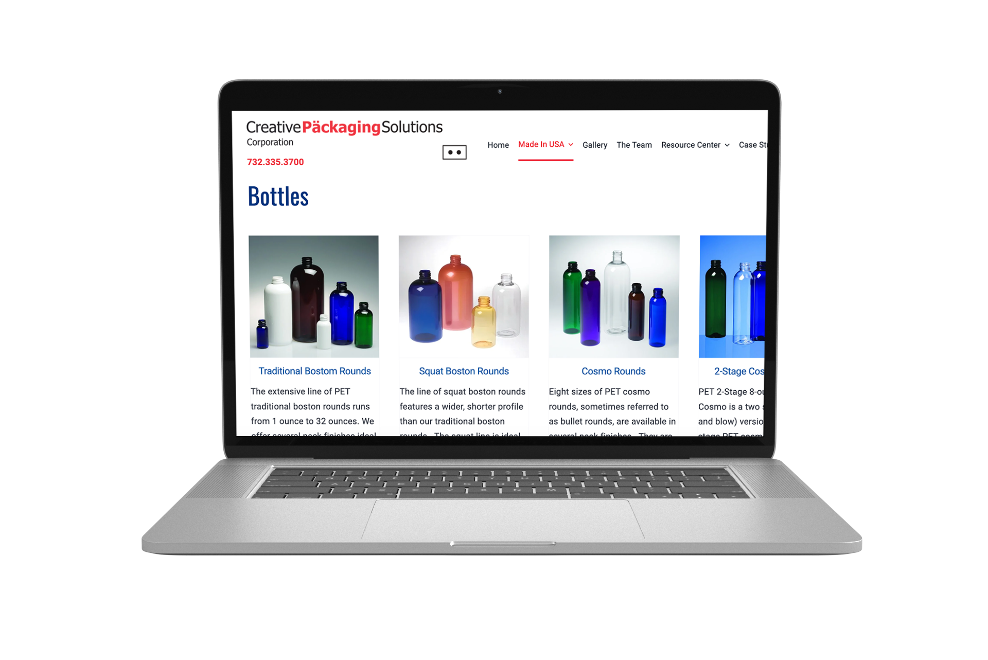 Preview of the Creative Packaging Solutions website.